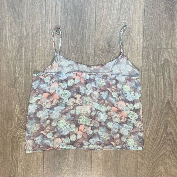 American Apparel Women's Floral Cami Tank Top blouse Sheer Chiffon Size XS - Picture 7 of 8